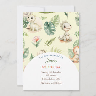 Birthday party with cute dinosaurs invitation