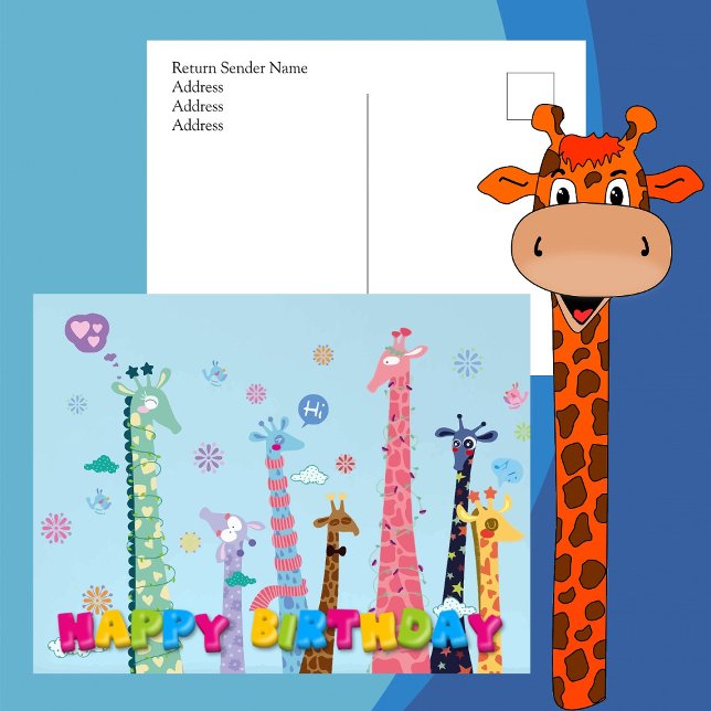 Birthday Party with Rainbow Giraffes Postcard (Playful, Vibrant, Unique - No Stretch to Find This Card is Worth More Than A View)