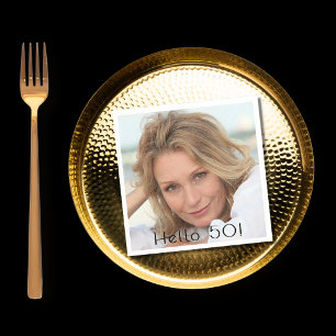 Birthday party woman photo hello 50 napkin