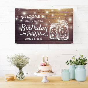 Birthday Party Wood Mason Jar String Light Welcome Banner