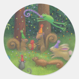 Birthday Party Woodland Animals Classic Round Sticker