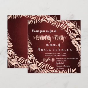 Birthday Party  Wreath Glitter Rose Gold Burgundy Invitation