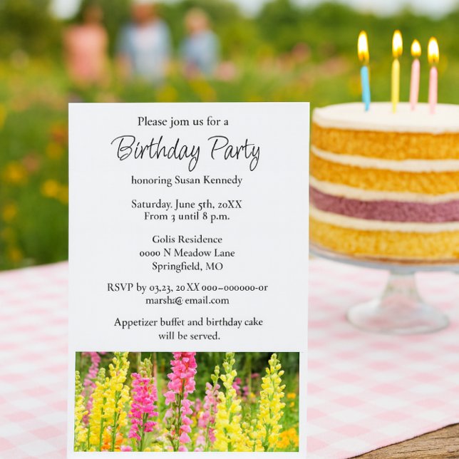 Birthday Party Yellow Pink Flower Invitation (Garden party invitation a perfect template invite for summer gatherings )