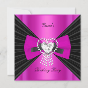 Birthday Party Zebra Elegant Black Hot Pink Bow Invitation