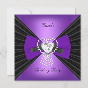 Birthday Party Zebra Elegant Black Purple Bow Invitation