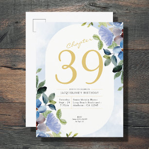 Birthday Pastel Blue Floral Invitation Postcard