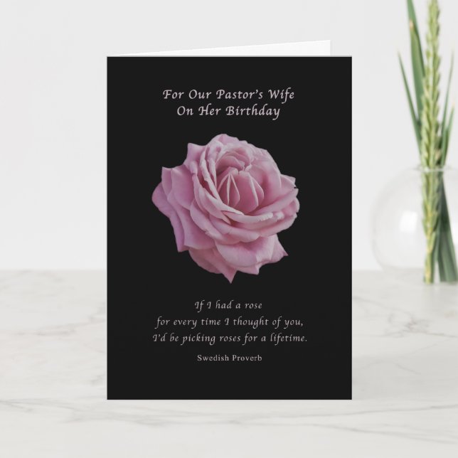 Birthday, Pastor’s Wife, Pink Rose on Black Card (Front)