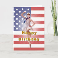 Birthday, Patriotic Ballerina and USA Flag