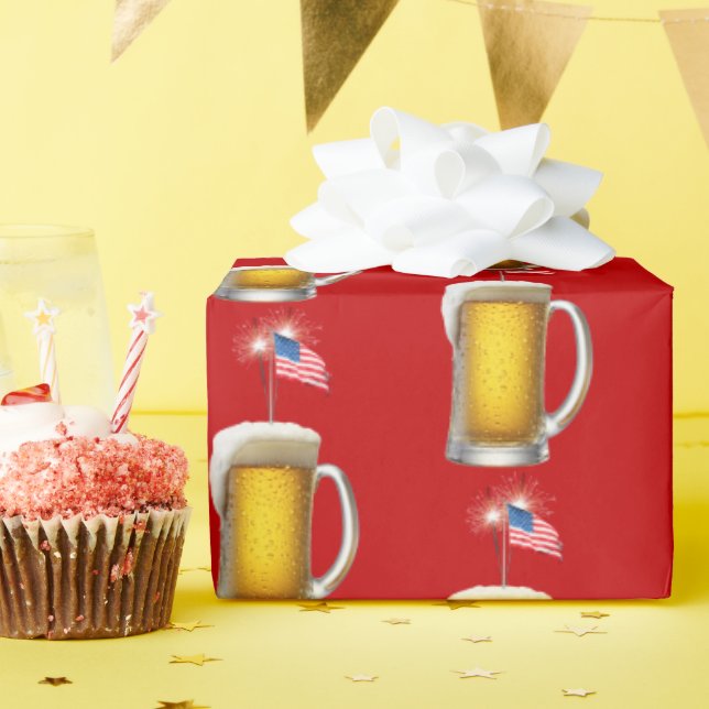 Birthday Patriotic Beer with Flag and Sparklers Wrapping Paper (Birthday Party)