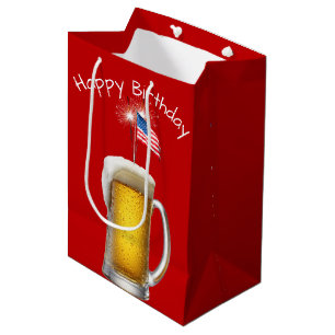 Birthday Patriotic Beer with Sparklers Medium Gift Bag