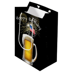 Birthday Patriotic Beer with Sparklers Medium Gift Bag