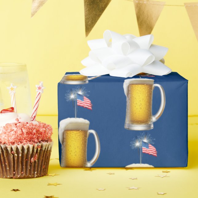 Birthday Patriotic Beer with Sparklers Wrapping Paper (Birthday Party)