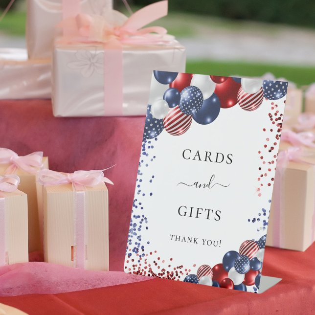 Birthday patriotic red white blue balloons cards pedestal sign (Creator Uploaded)