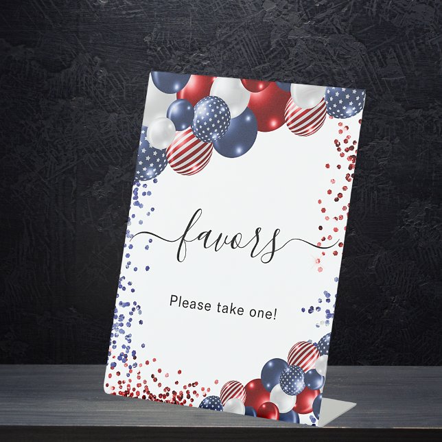 Birthday patriotic red white blue balloons favours pedestal sign (Creator Uploaded)