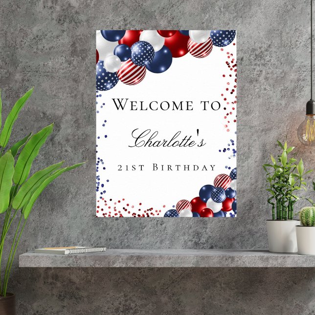 Birthday patriotic red white blue balloons welcome poster (Creator Uploaded)