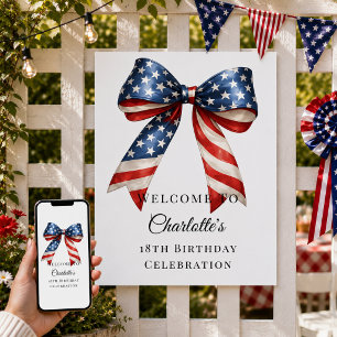 Birthday patriotic red white blue bow welcome poster