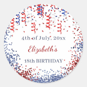 Birthday patriotic USA red white blue Classic Round Sticker