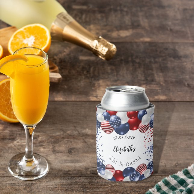 Birthday patriotic USA red white blue flag Can Cooler (Creator Uploaded)