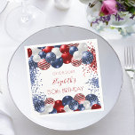 Birthday patriotic USA red white blue flag Napkin<br><div class="desc">For a 50th (or any age)  birthday party. White background. Decorated with patriotic coloured  balloons in red blue and white. Blue and red sparkles. Personalise and add a date,  name and age.</div>