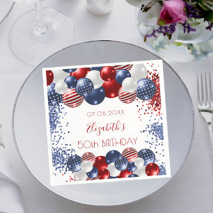 Birthday patriotic USA red white blue flag  Napkin