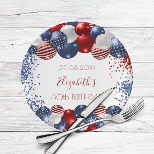 Birthday patriotic USA red white blue flag Paper Plate