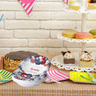 Birthday patriotic USA red white blue flag Paper Plate