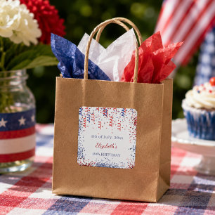 Birthday patriotic USA red white blue Square Sticker
