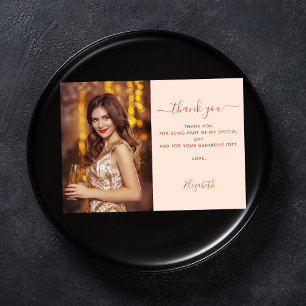 Birthday peach rose gold photo thank you card