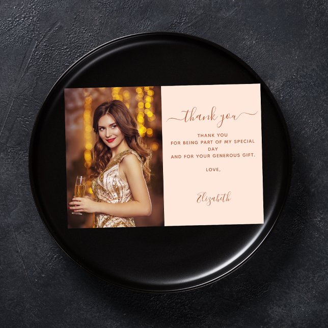 Birthday peach rose gold photo thank you card (Creator Uploaded)