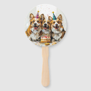 Birthday Pembroke Welsh Corgi Dogs Hand Fan