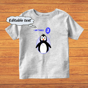 Birthday penguin custom text blue three year old toddler T-Shirt