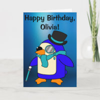 Birthday Penguin Frosty Blue Customizable Card