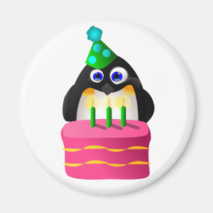 Birthday Penguin With Cake Magnet