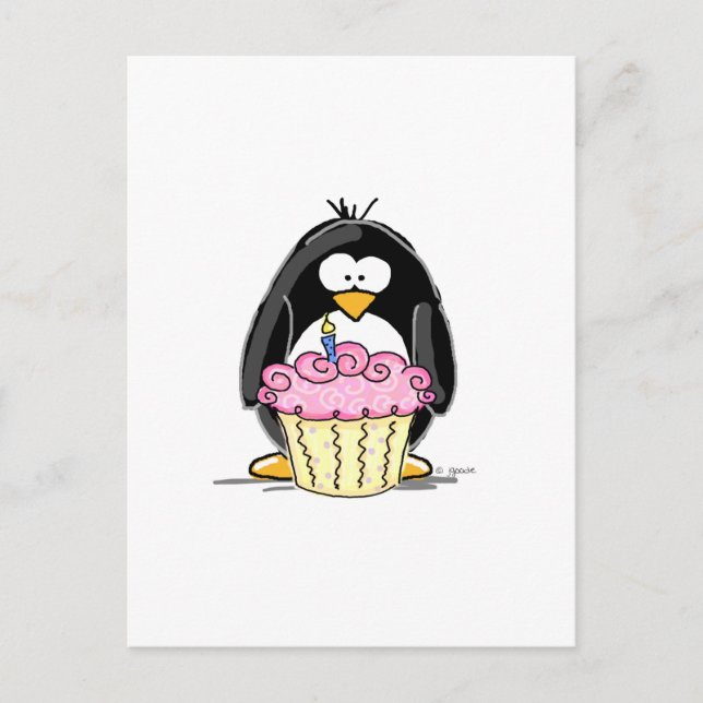 Birthday Penguin with Cupcake Postcard (Front)