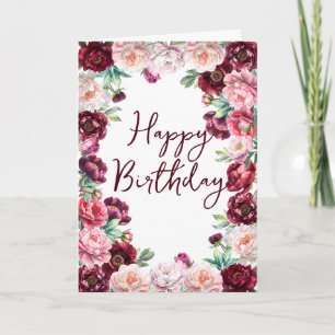 Birthday Peony Watercolor Floral  Card