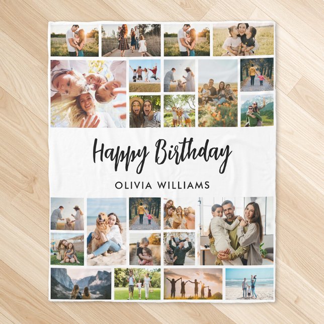 Birthday Personalised 24 Photo Collage Fleece Blanket (Creator Uploaded)