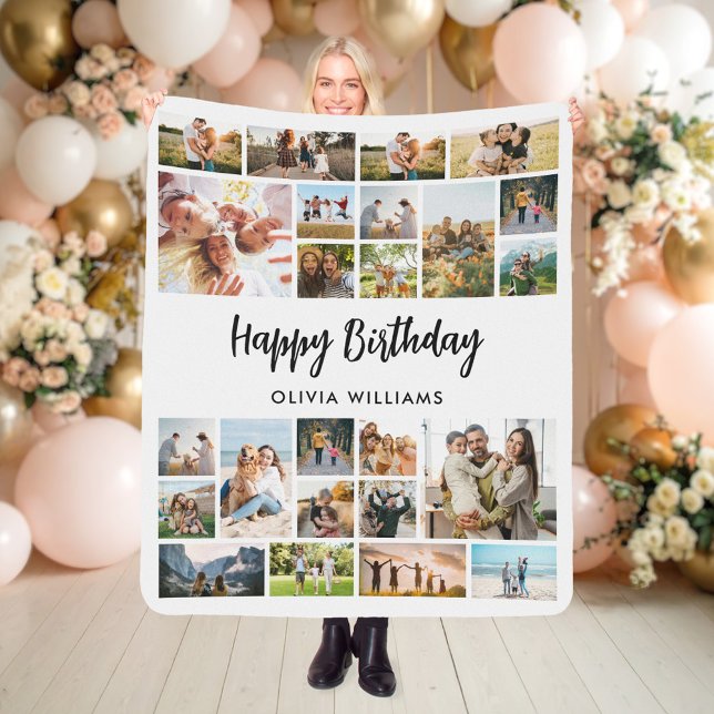 Birthday Personalised 24 Photo Collage Sherpa Blanket (Creator Uploaded)