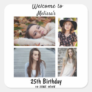 Birthday Personalised 4 Photo Collage Square Sticker