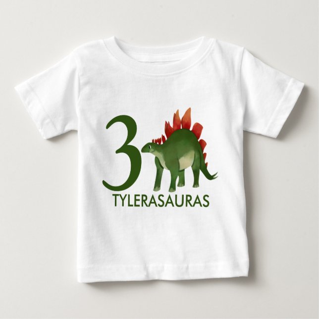 Birthday Personalised Dinosaur Shirt, 3rd birthday Baby T-Shirt (Front)