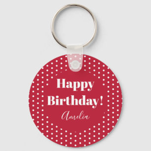 Birthday Personalised Happy Birthday Red Polka Dot Key Ring
