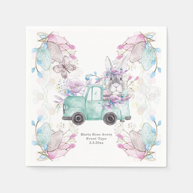 Birthday Personalised Pattern Bunny Truck Napkin (Front)