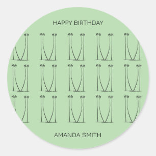 Birthday, Personalised Silhouette Coconut Trees Classic Round Sticker