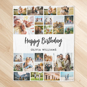 Birthday Personalized 24 Photo Collage Fleece Blanket