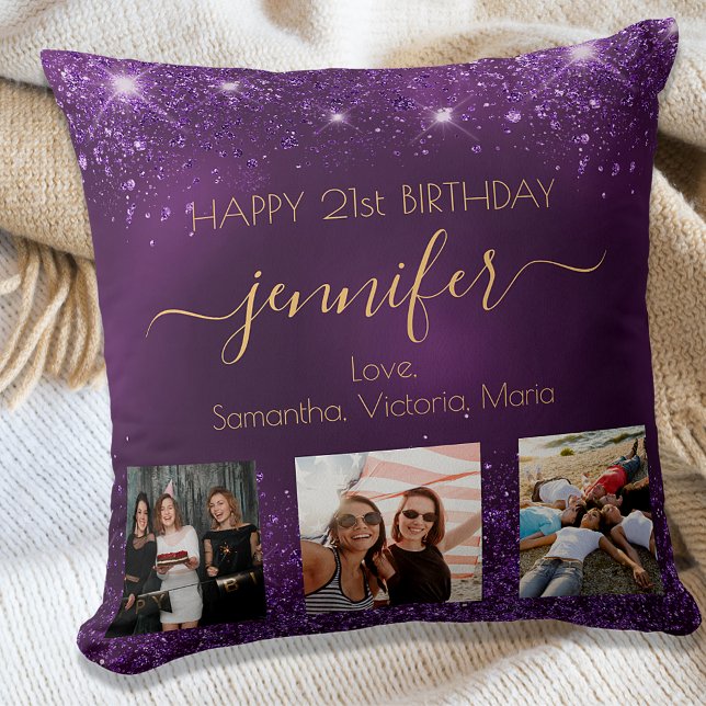 Birthday photo best friend purple names BFF Cushion (Creator Uploaded)