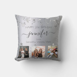 Birthday photo best friend silver cushion