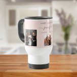 Birthday photo best friends blush pink travel mug<br><div class="desc">A gift from friends for a woman's 21st birthday, celebrating her life with 3 of your photos of her, her friends, family, interest or pets. Personalise and add her name, age 21 and your names. Black coloured letters. A girly, feminine blush pink, rose gold coloured background. Her name is written...</div>