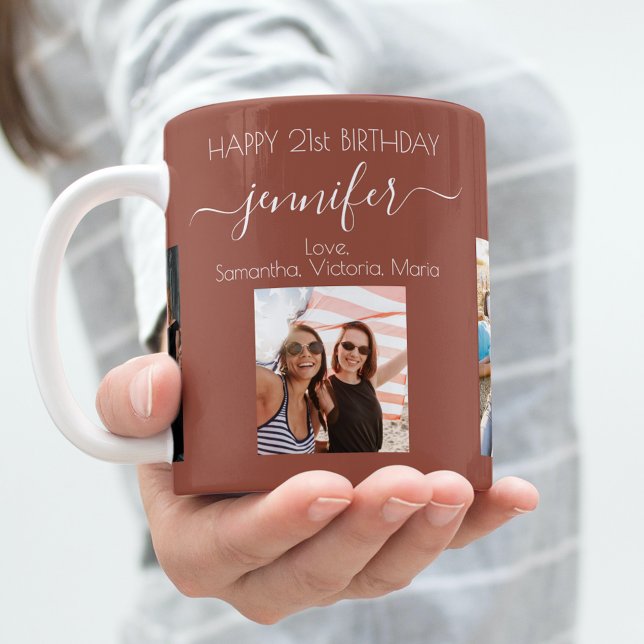 Birthday photo best friends names brown earth coffee mug (Creator Uploaded)