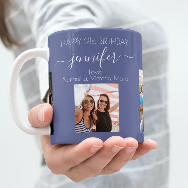 Birthday photo best friends names dark blue coffee mug (Creator Uploaded)