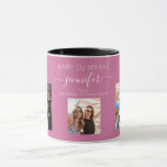 Birthday photo best friends names pink mug<br><div class="desc">A gift from friends for a woman's 21st birthday, celebrating her life with 3 of your photos of her, her friends, family, interest or pets. Personalise and add her name, age 21 and your names. A dark pink coloured background. Her name is written with a modern hand lettered style script...</div>