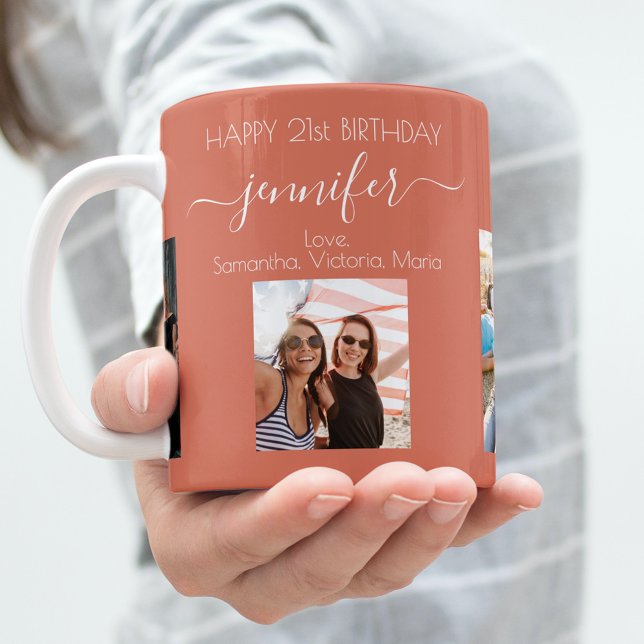 Birthday photo best friends names terracotta earth coffee mug (Creator Uploaded)